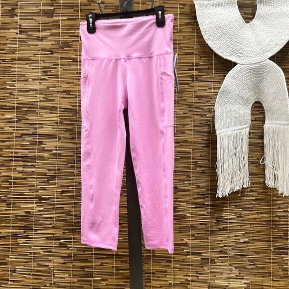 ID Ideology Women S Compression High Rise Side Pocket Cropped Leggings Pink Size - Picture 2 of 3